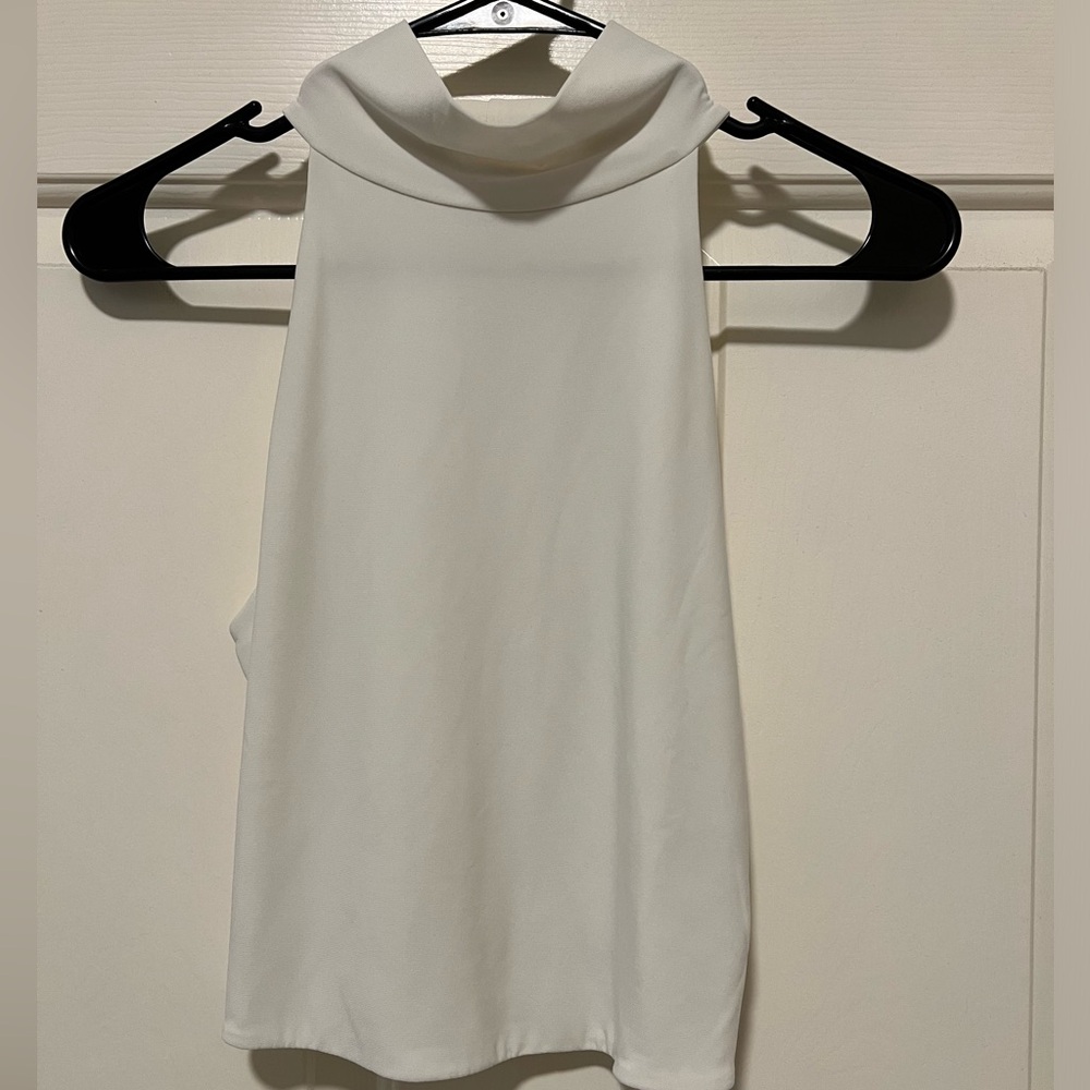 Open Edit Mock Neck White Tank, Size Medium